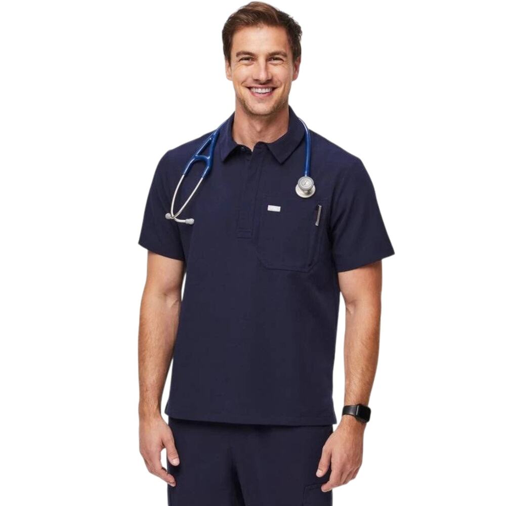 FIGS Lima Classic Polo Scrub Top Men's Medium Navy Blue PO 2119 ScrubPolo
